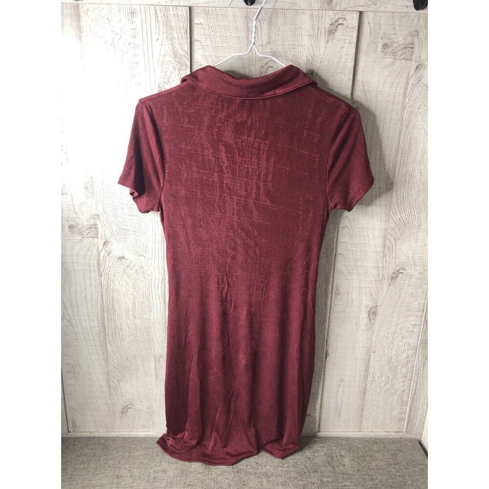 Womens Wild Fable Berry Red Burgundy Button Up Mini Ruched BodyCon Dress Size S - Picture 2 of 5